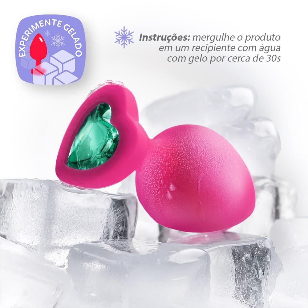 Imagem ambientada do Plug Anal Joia em Silicone Base Cora��o Pink, exibindo sua beleza e o convite ao prazer