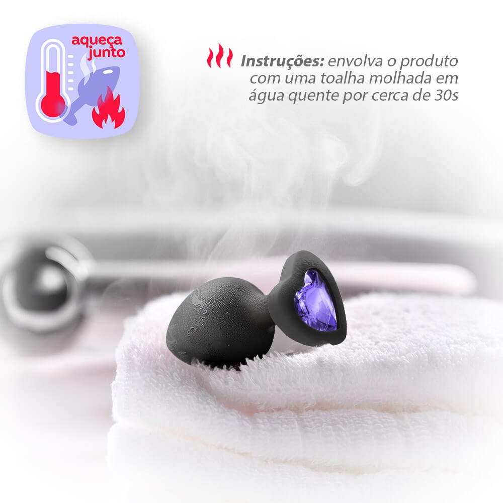 Plug Anal Joia em Silicone Preto com Base Cora��o