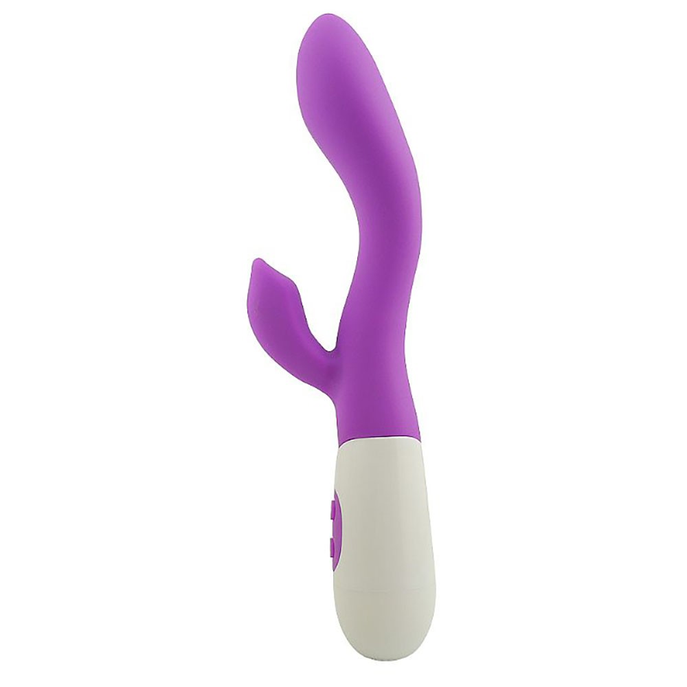 Vibrador Duplo em Silicone (Toque Aveludado) com 30 Vibra��es Brid Roxo, vista lateral