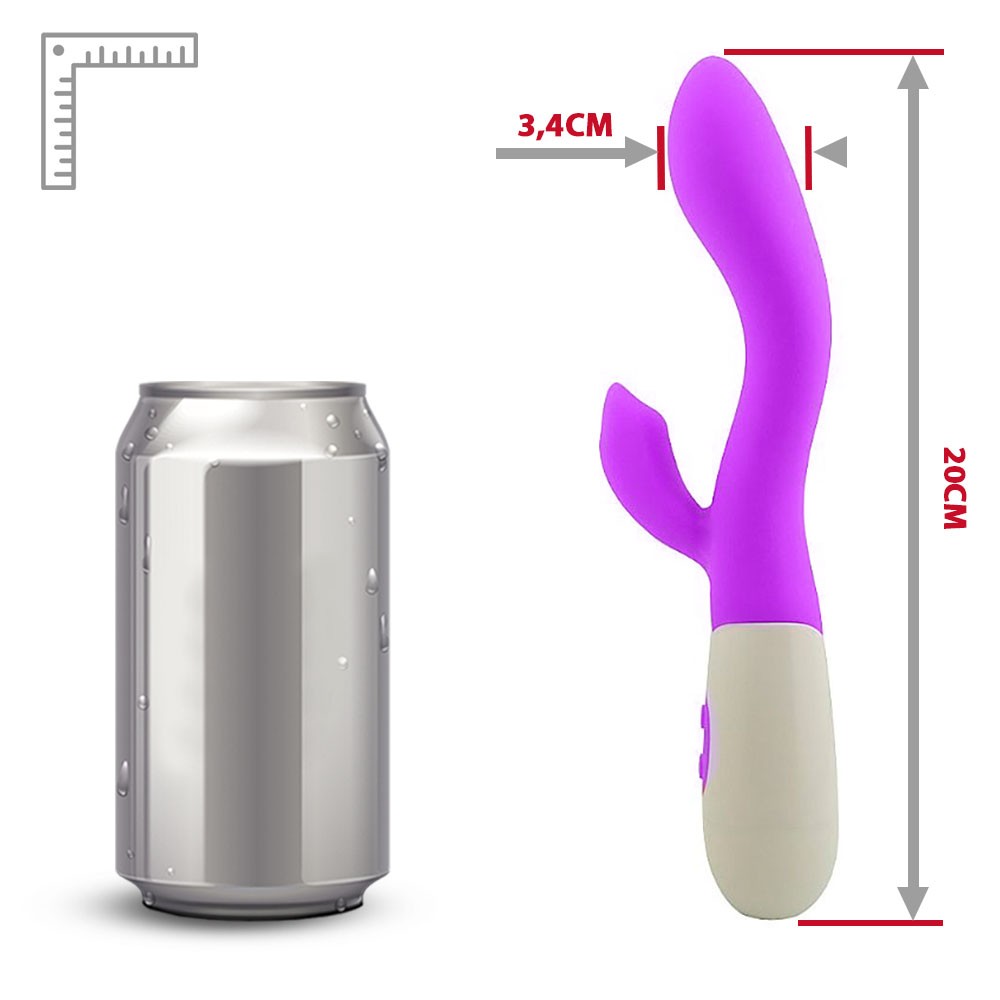Vibrador Duplo em Silicone (Toque Aveludado) com 30 Vibra��es Brid Roxo, close-up detalhando a textura aveludada do silicone