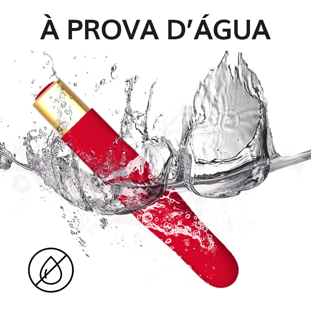 Detalhe da base dourada do Vibrador Personal em Silicone Recarreg�vel Red Vibez, ressaltando o acabamento premium e o ponto de carregamento