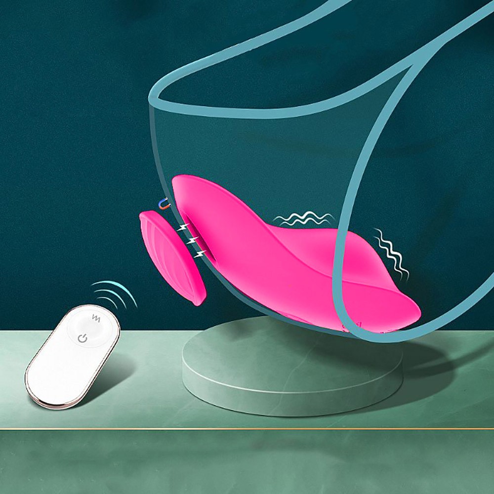 Imagem conceitual do vibrador Leaf Pink em uso, ilustrando a estimula��o do clit�ris e do ponto G com controle remoto