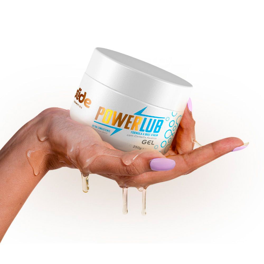Kit PowerLub Gel, frasco de lubrificante na palma da m�o com gel escorrendo