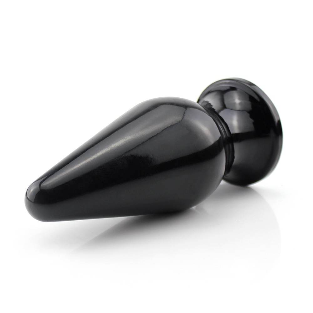 Plug Anal Gigante Flex�vel Liberty na cor preta, em vista diagonal lateral, mostrando a ponta afinada e a base de seguran�a arredondada.