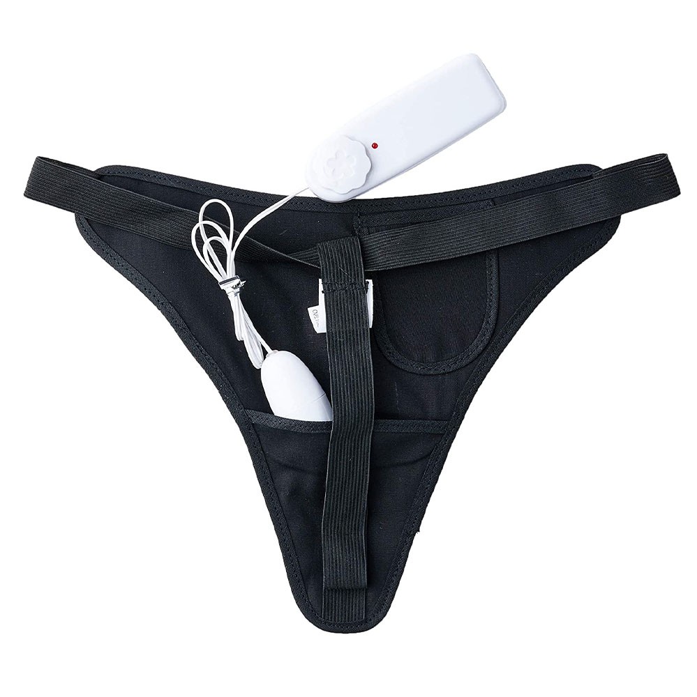 Calcinha de Vinil On�a com Vibrador Bullet em vista traseira, com vibrador acomodado em bolso