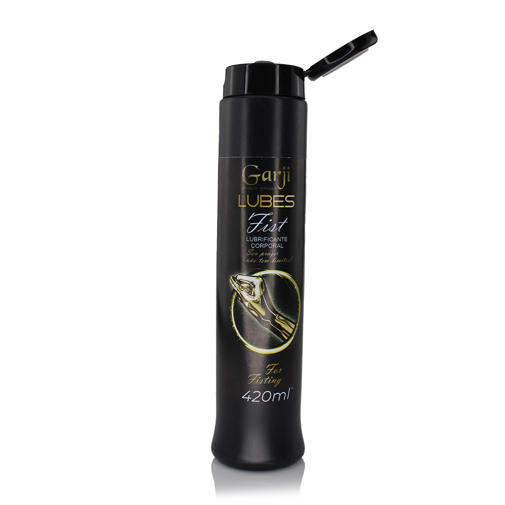 Lubrificante para Fisting Lubes Fist 420ml com tampa aberta, destacando a praticidade do frasco