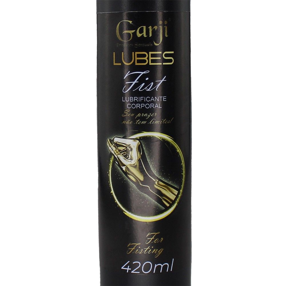 Detalhe da marca Garji Lubes Fist no frasco do lubrificante de 420ml
