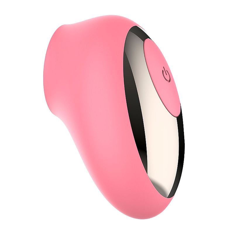 Pulsador de Clit�ris Ziza Rosa em vista lateral, exibindo a curvatura ergonomica e o acabamento em silicone rosa com detalhes metalicos.