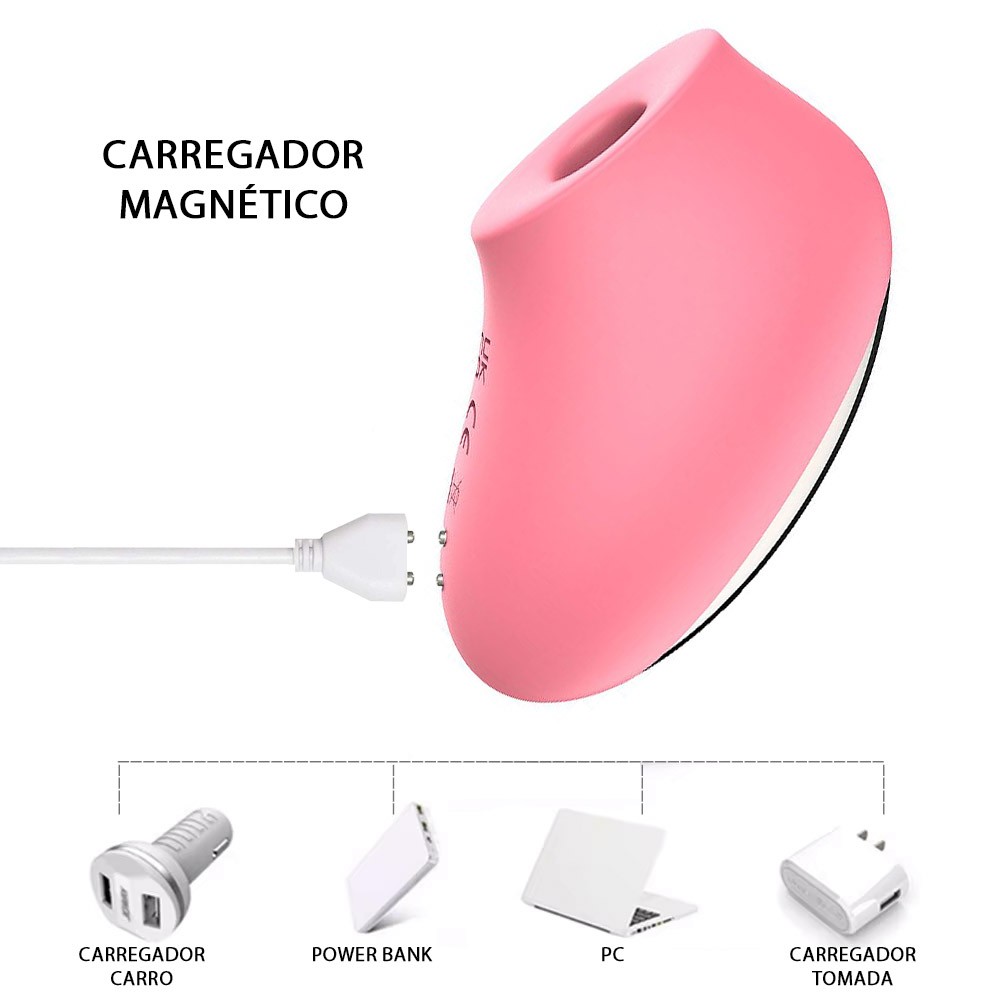 Vista em angulo do Pulsador de Clit�ris Rosa Ziza, com o bocal pulsador em destaque, em um fundo branco, enfatizando o design moderno.