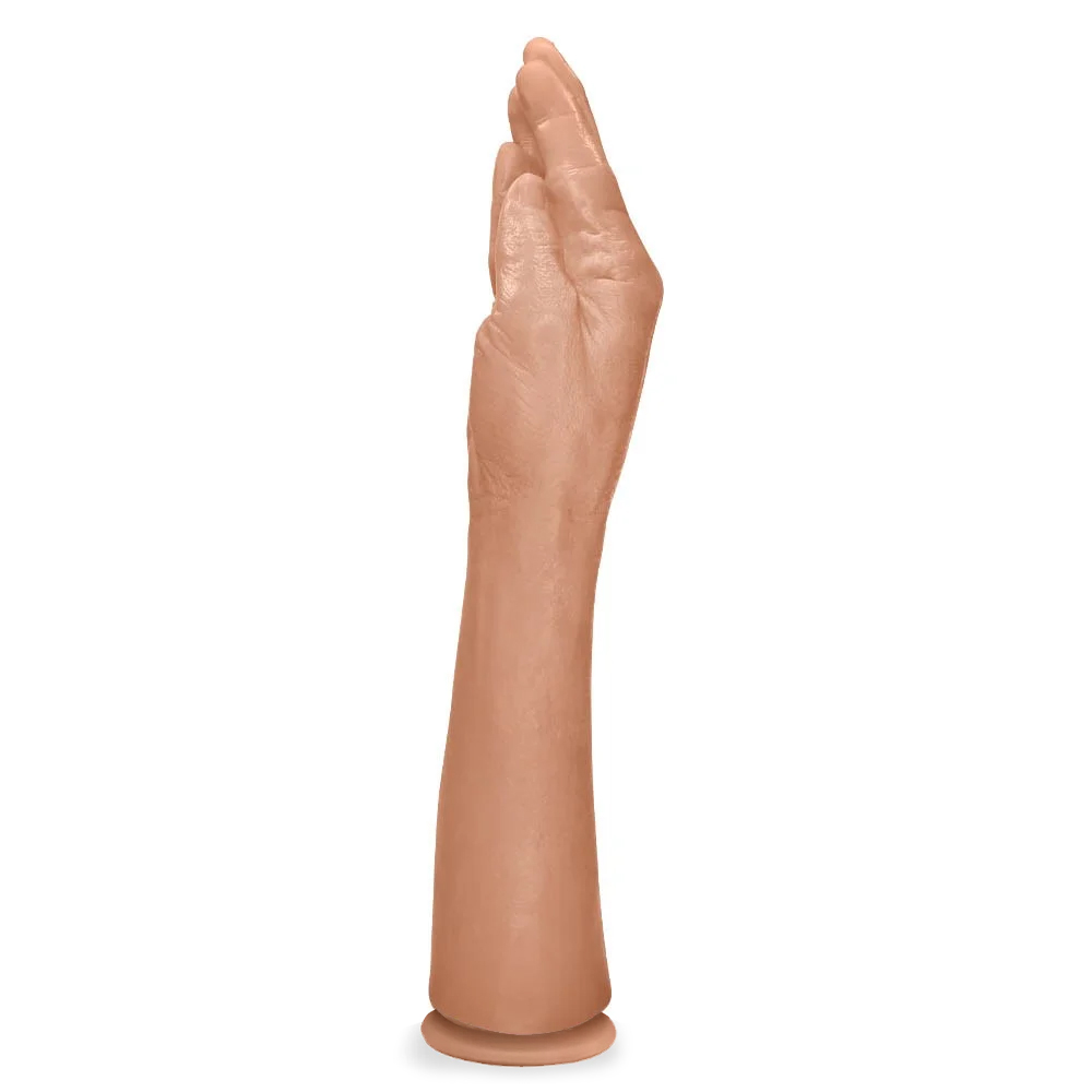 M�o Er�tica Real�stica Hand Finger Bege com ventosa, vis�o inclinada detalhando o design realista.