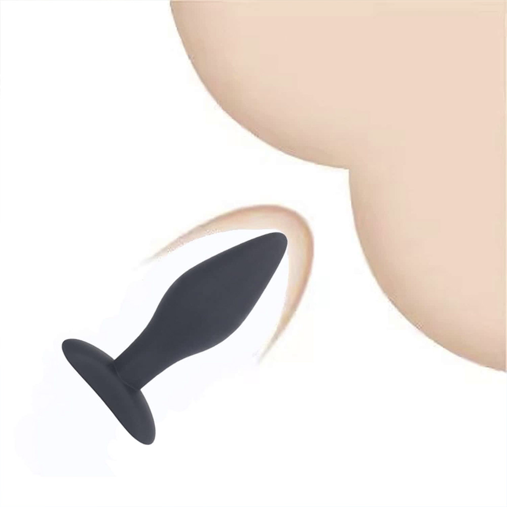 Plug anal c�nico preto em silicone, close-up da base de seguran�a