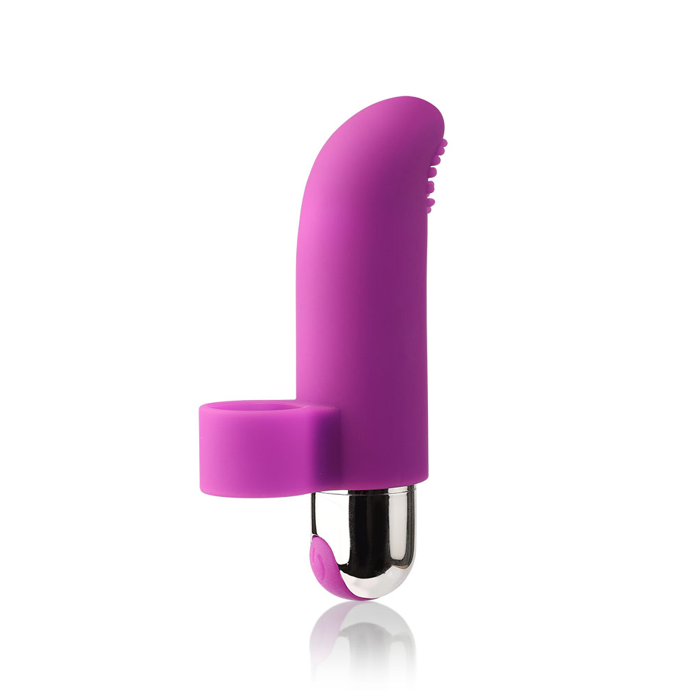 Dedeira Vibrat�ria Lia Roxo em silicone, vista lateral do produto