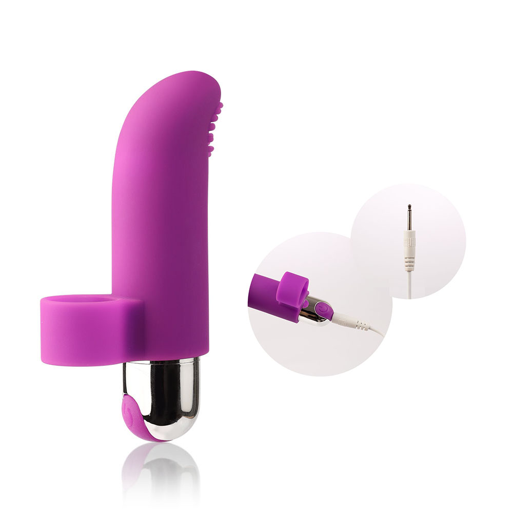 Dedeira Vibrat�ria Lia Roxo vista frontal, mostrando a textura do silicone na ponta