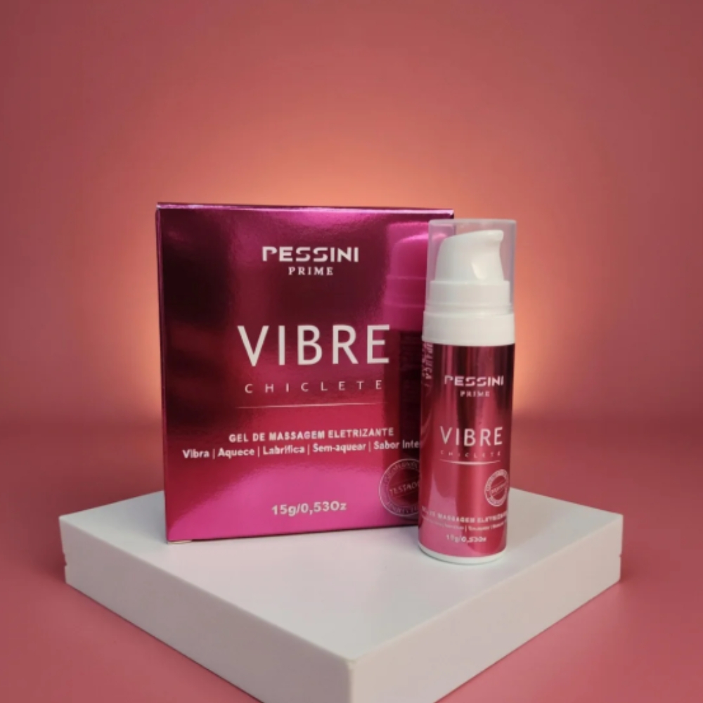 Vibrador L�quido 3 em 1 Vibre Chiclete 15ml em um cen�rio rom�ntico com tons rosa