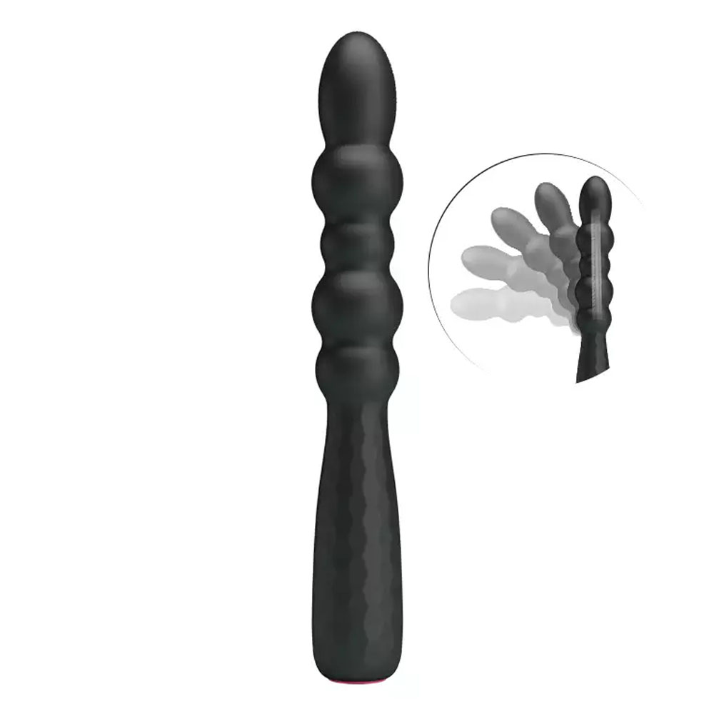 Plug Anal Monroe Preto em silicone, vista frontal destacando formato em esferas e base ergon�mica