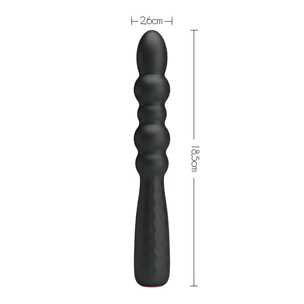 Plug Anal Monroe Preto exibindo as dimens�es de 18,5cm de comprimento e 2,6cm de largura