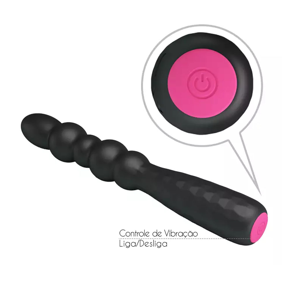 Plug Anal Monroe Preto em silicone, com corpo esf�rico e base texturizada hexagonal