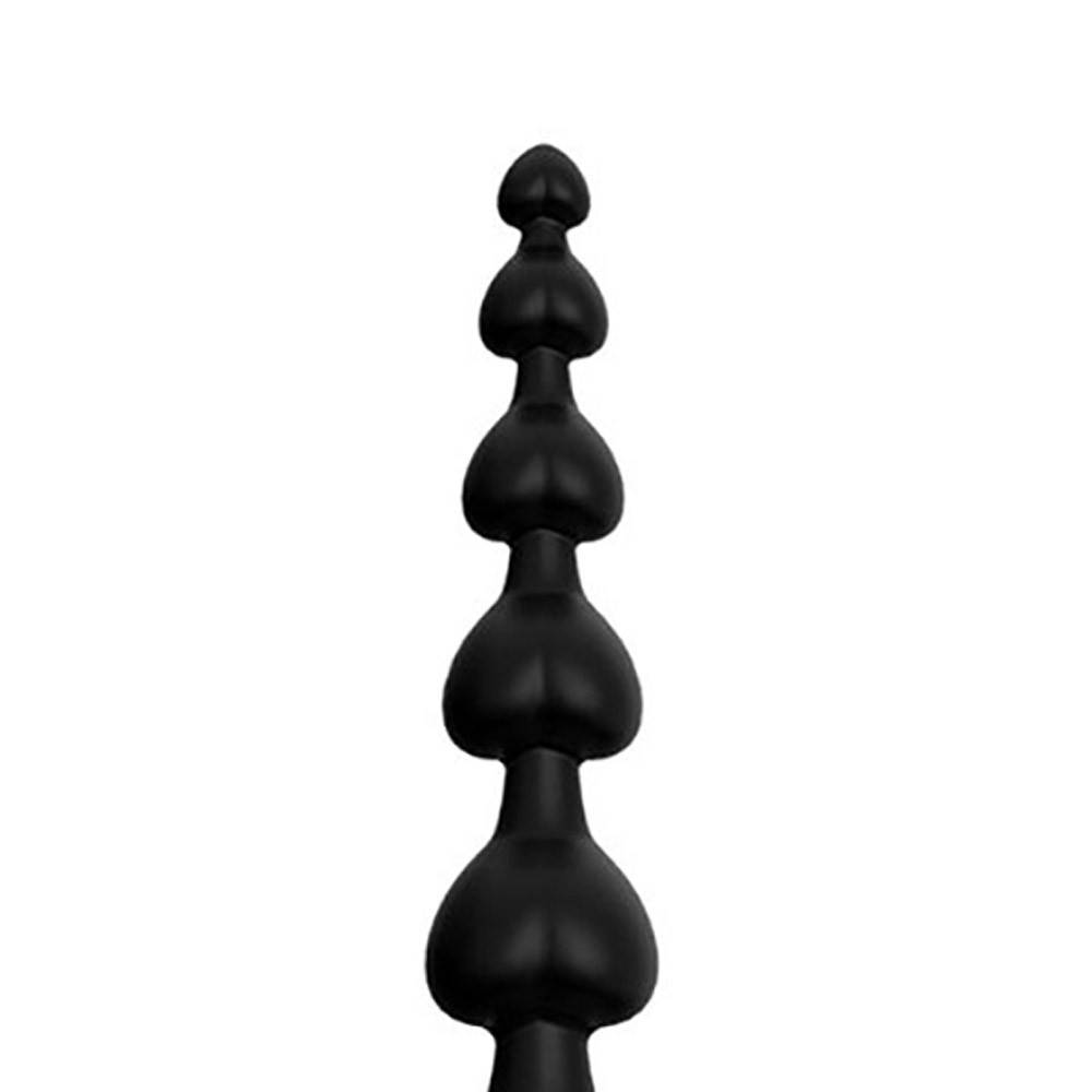 Bolinha anal escalonada de silicone preta com cora��es em vista lateral