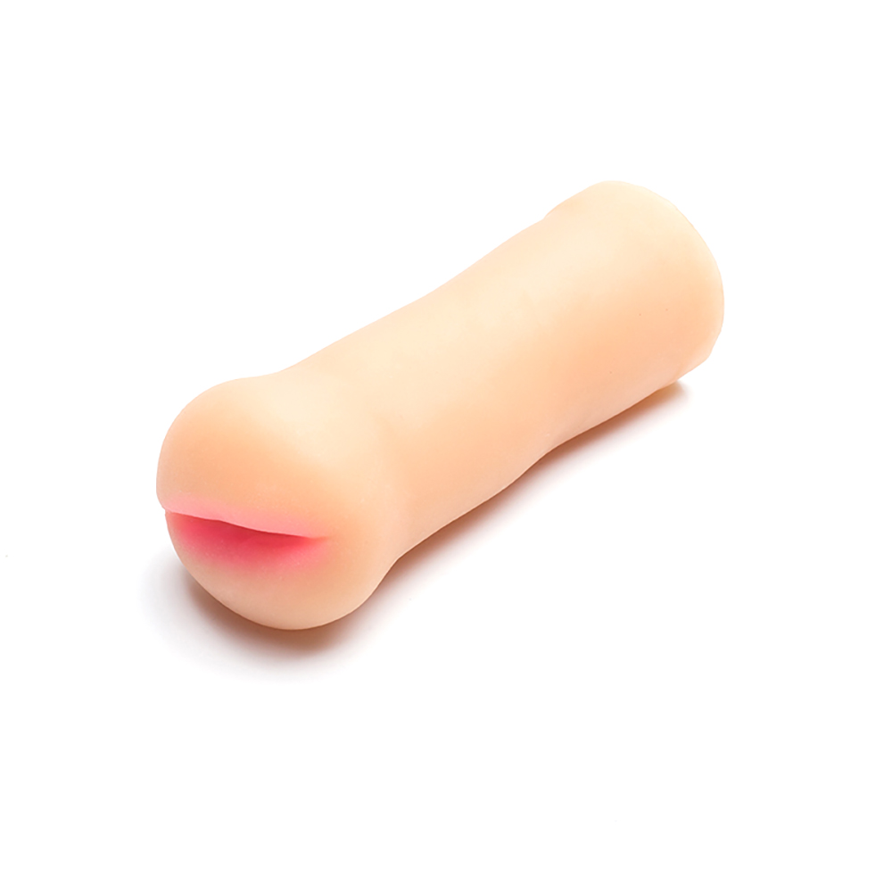 Masturbador Boca Cyberskin Milla Bege em �ngulo lateral, evidenciando o design e a abertura