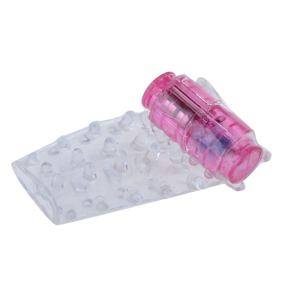 Capa Peniana com Vibrador em Jelly Vazada com Sali�ncias Lil�s - imagem de detalhes do vibrador e da capa com sali�ncias.
