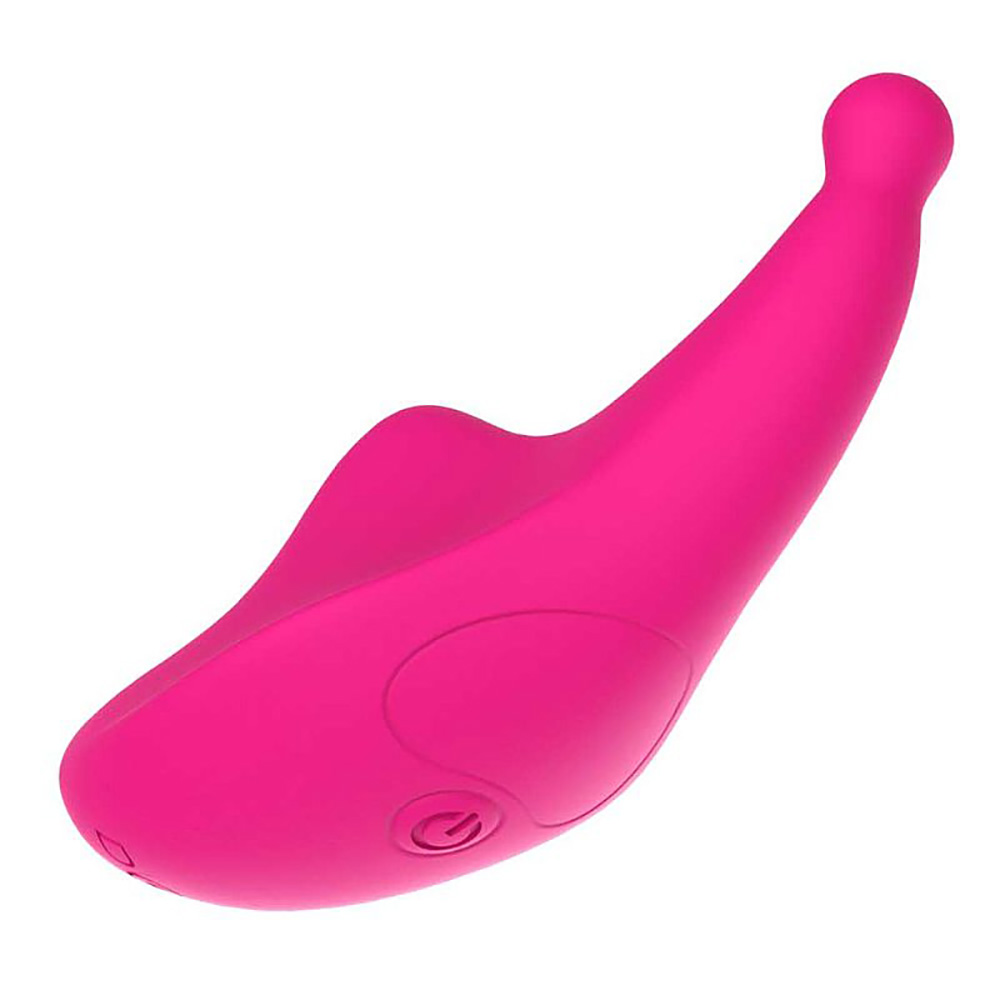 Vibrador Patti Pink em silicone, vista inferior, com ponta curva