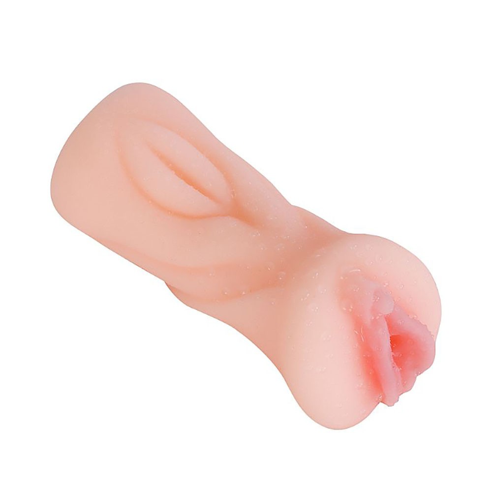 Masturbador Vagina Real�stico Pocket Yumi em Cyberskin Bege em vista frontal detalhada, mostrando a textura do material