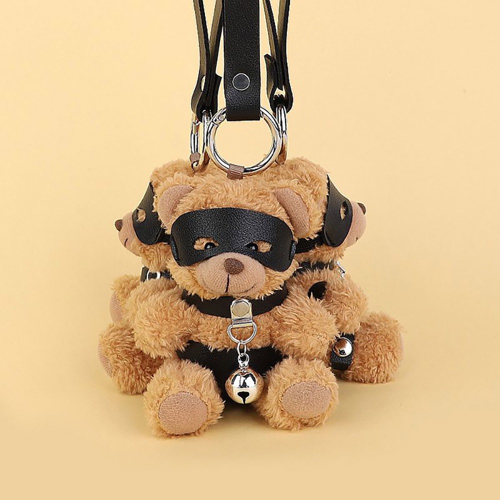 Conjunto de Chaveiros Ursinho de Pel�cia Sado Bege em diferentes �ngulos