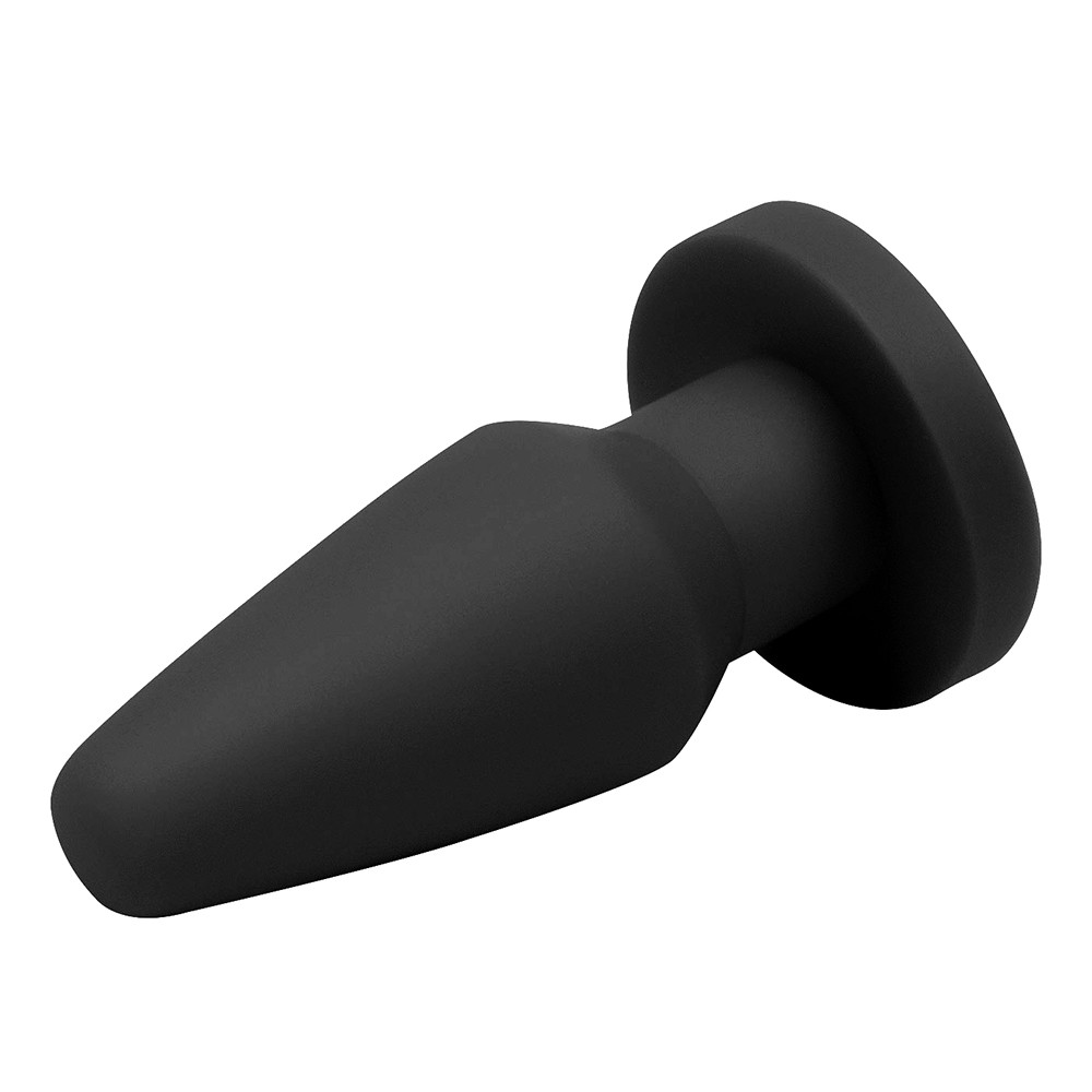 Plug anal de PVC flex�vel em formato c�nico na cor preta, visto em �ngulo lateral superior