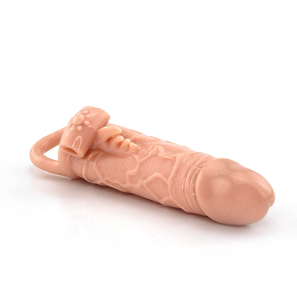 Capa Peniana com Vibrador em Jelly e Anel Escrotal 15 x 4,1cm Bege | Foto 03