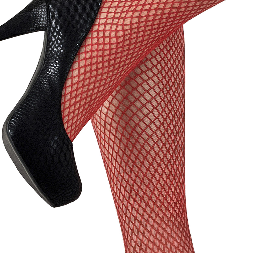 Meia Sensual Sexy Arrast�o 7/8 Vermelha, close na trama do arrast�o na perna