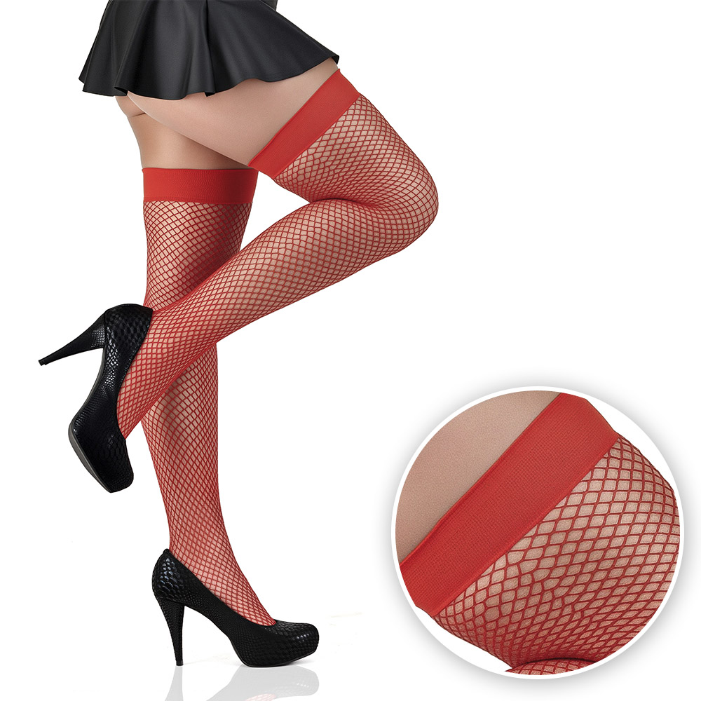 Meia Sensual Sexy Arrast�o 7/8 Vermelha, close no punho social com sapato de salto