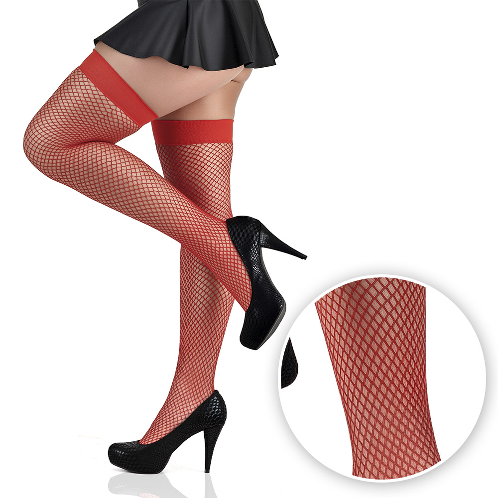 Meia Sensual Sexy em Arrast�o 7/8 Vermelha, close no calcanhar com sapato