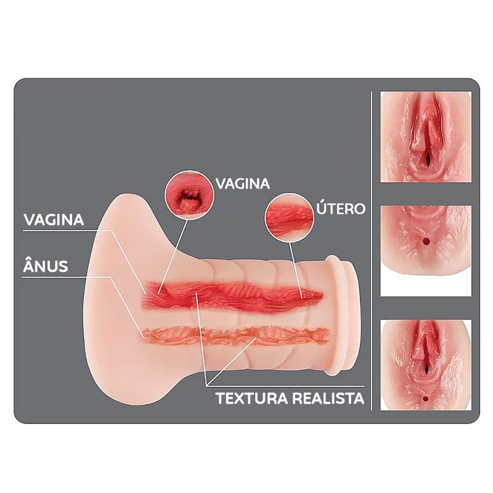 Vista lateral do masturbador de Cyberskin The Realistic, destacando a forma ergon�mica e o material flex�vel