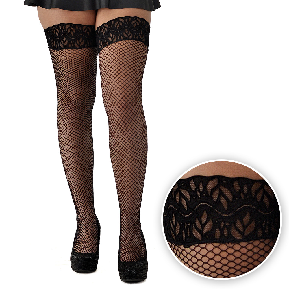 Meia Sensual Sexy em Arrast�o 7/8 com Punho em Renda Preta - Vista detalhada da parte superior da meia
