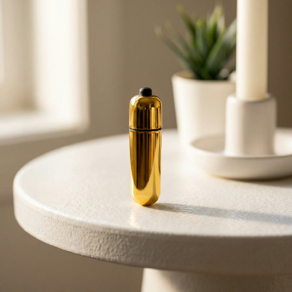 Vibrador Bullet sem Fio Mini Power Dourado em angulo