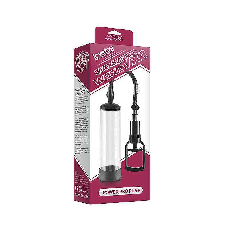 Bomba Peniana Maximizer Worx Vx1 Transparente em sua embalagem original, destacando o nome do produto