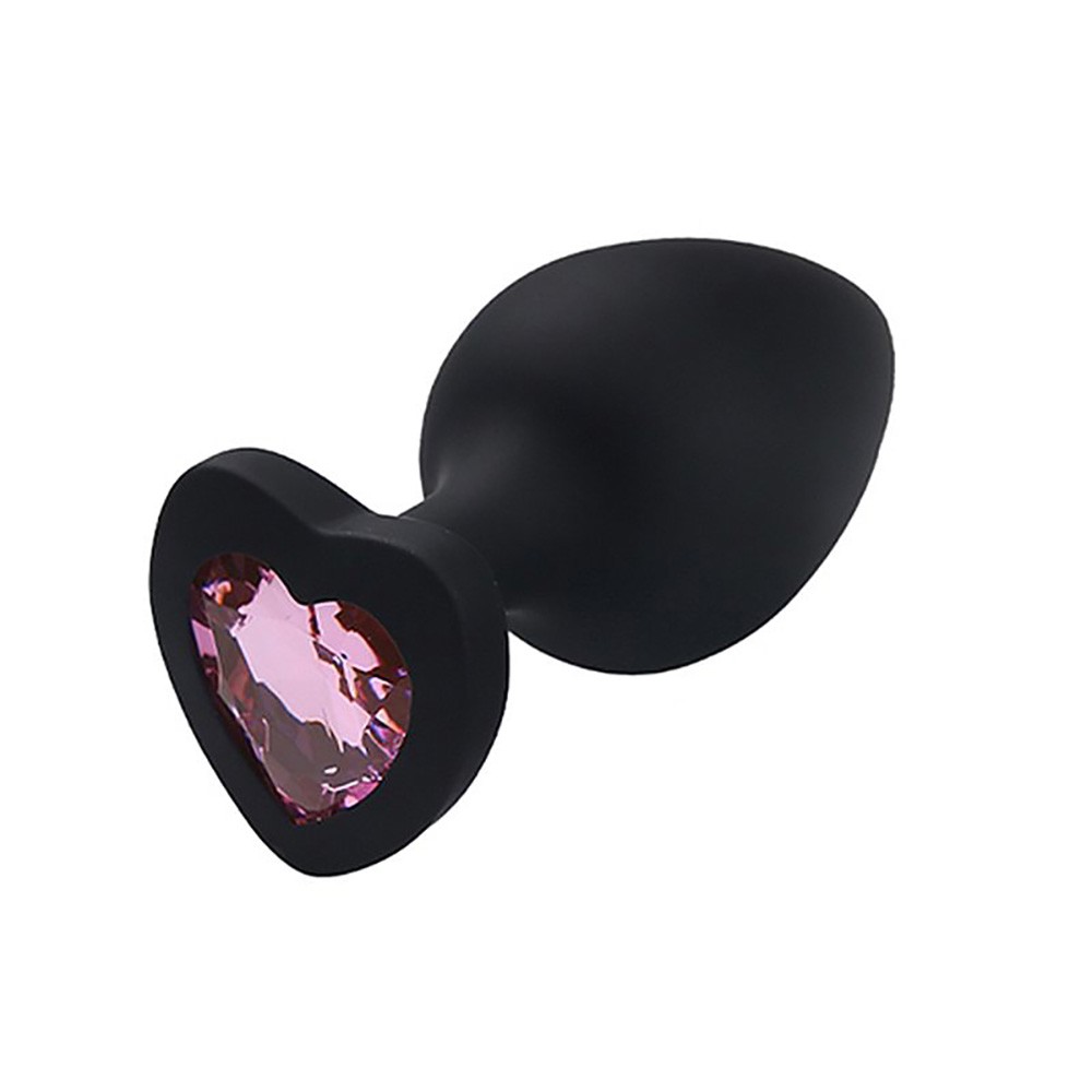 vista lateral do plug anal joia em silicone preto evidenciando flexibilidade e formato anat�mico em gota