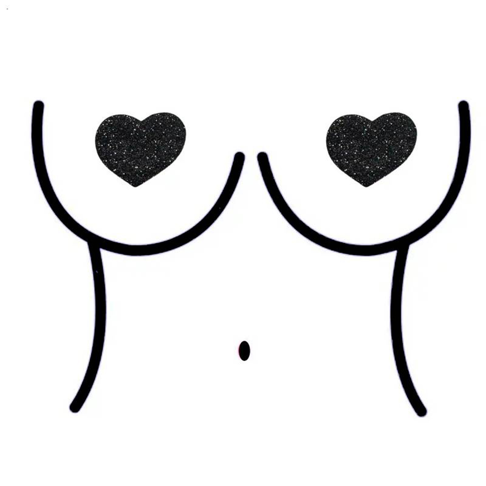 Vista frontal do Tapa Mamilo Sexy Cora��o Brilhante Preto em destaque, sobre um manequim