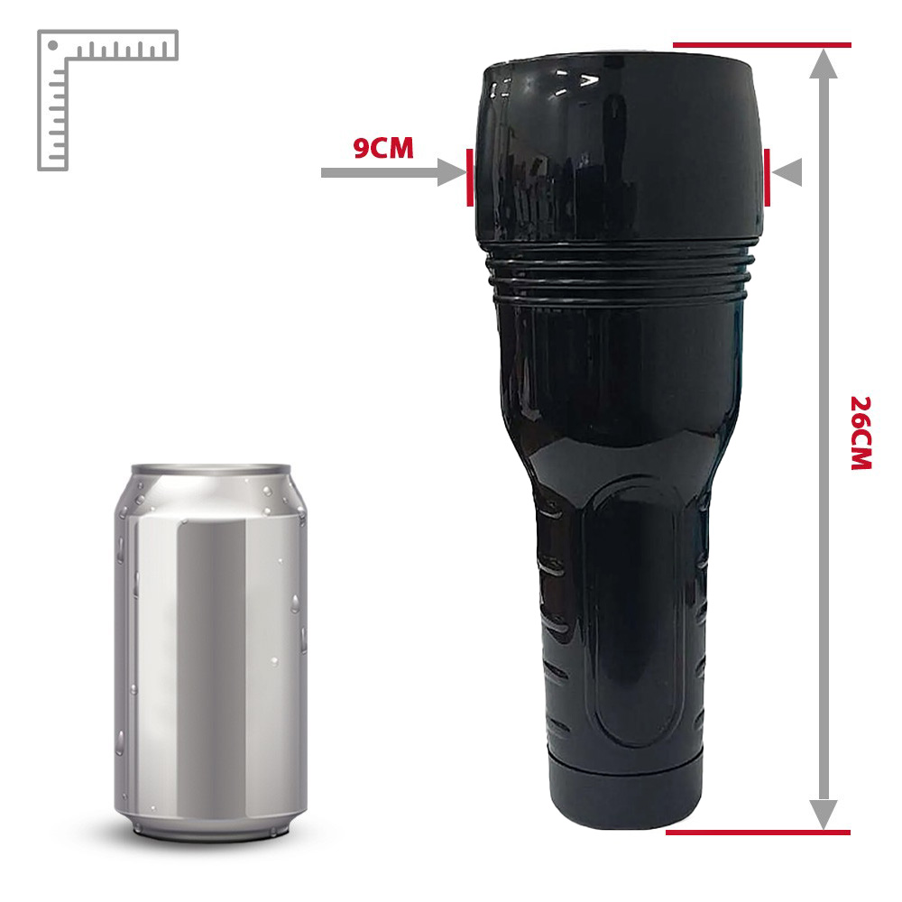 Masturbador Disfar�ado Masculino �nus, vista da base do produto fechado, com a tampa que simula a parte de tr�s de uma lanterna