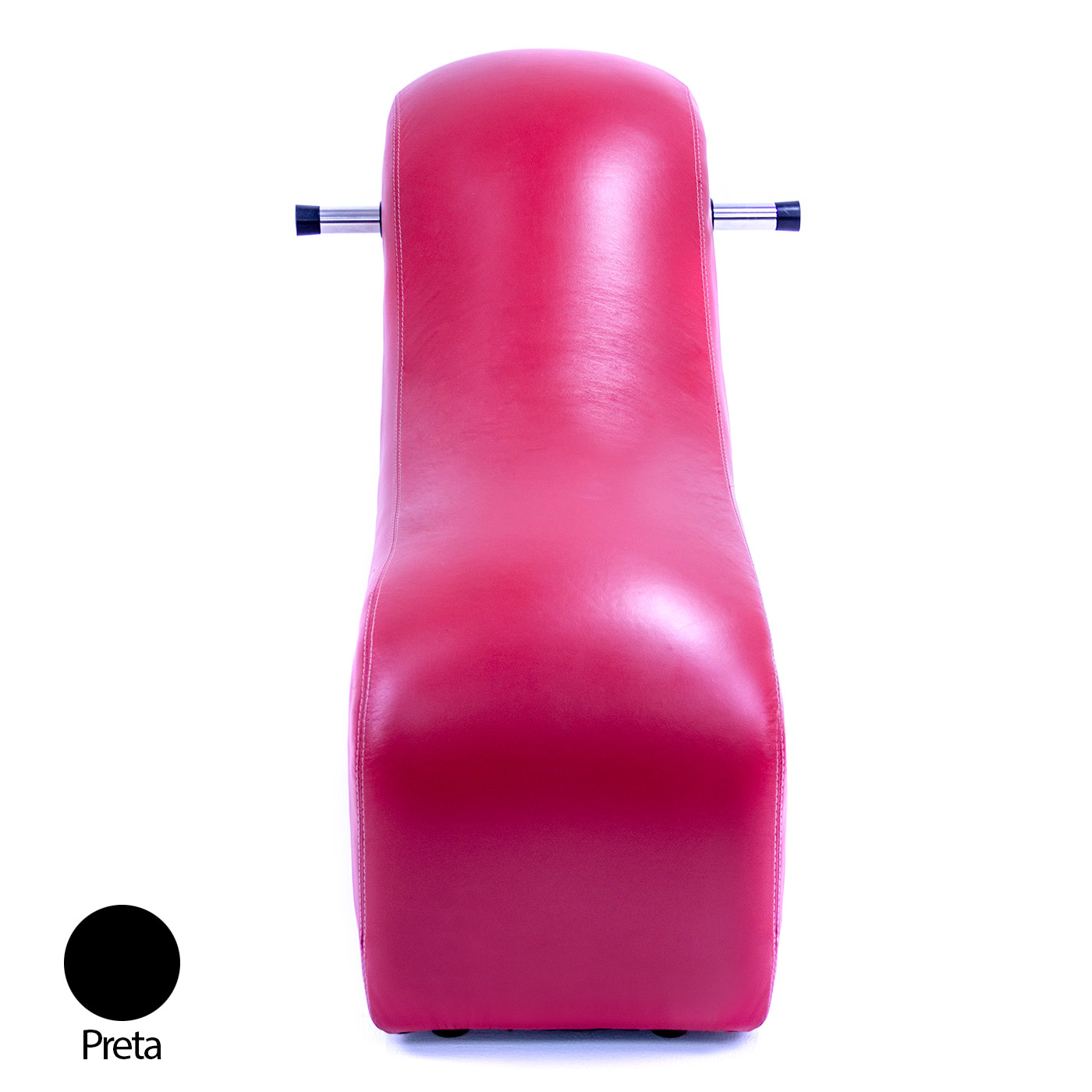 M�vel BDSM Puff Star preto em vista traseira, evidenciando o design e o punho para amarra��es