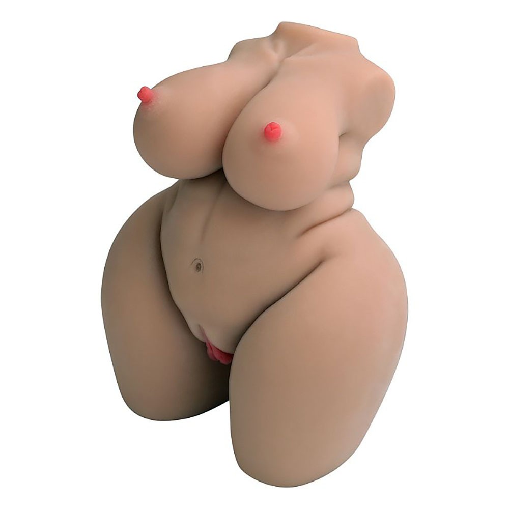 Masturbador Masculino Meio Corpo com �nus e Vagina em Cyberskin Marrom, vista em �ngulo lateral superior