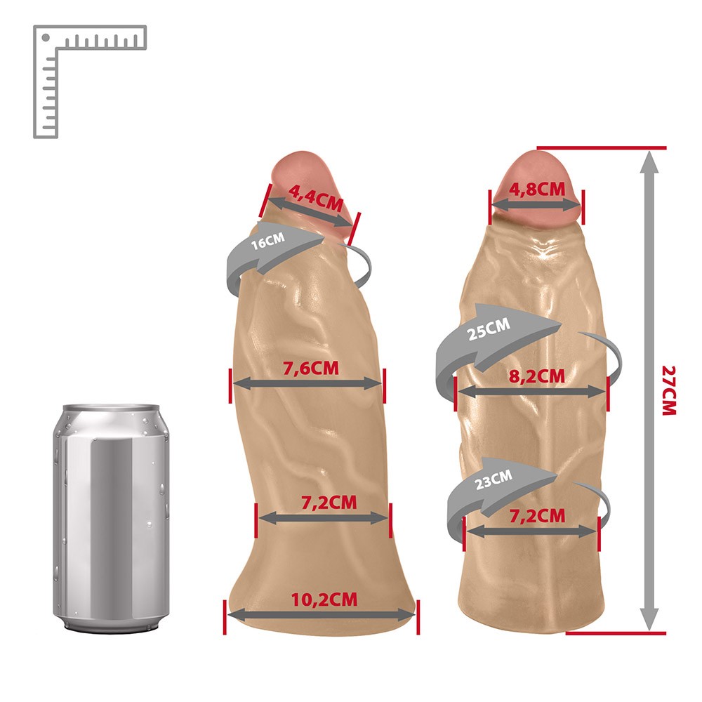 vista ampliada do dildo Jatob�o Bege isolado, com destaque para a base larga e o formato que se estreita para a glande, mostrando as veias