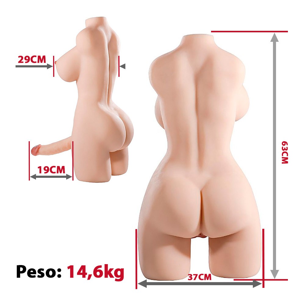 Vista lateral do masturbador Wendy bege em Cyberskin, evidenciando o realismo do corpo
