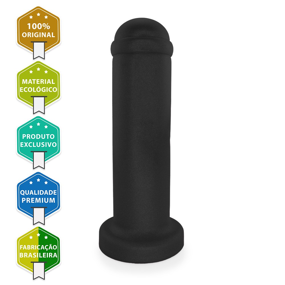 Plug Anal Gigante XXL Preto com selos de certifica��o de produto, como 'Material Ecol�gico' e 'Fabrica��o Brasileira'