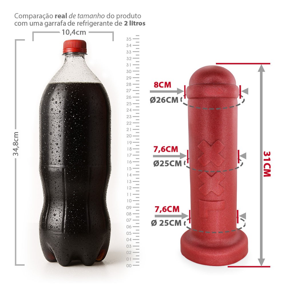 Plug Anal Gigante XXL Vermelho em PVC, vista de topo da ponta, mostrando a base de seguran�a