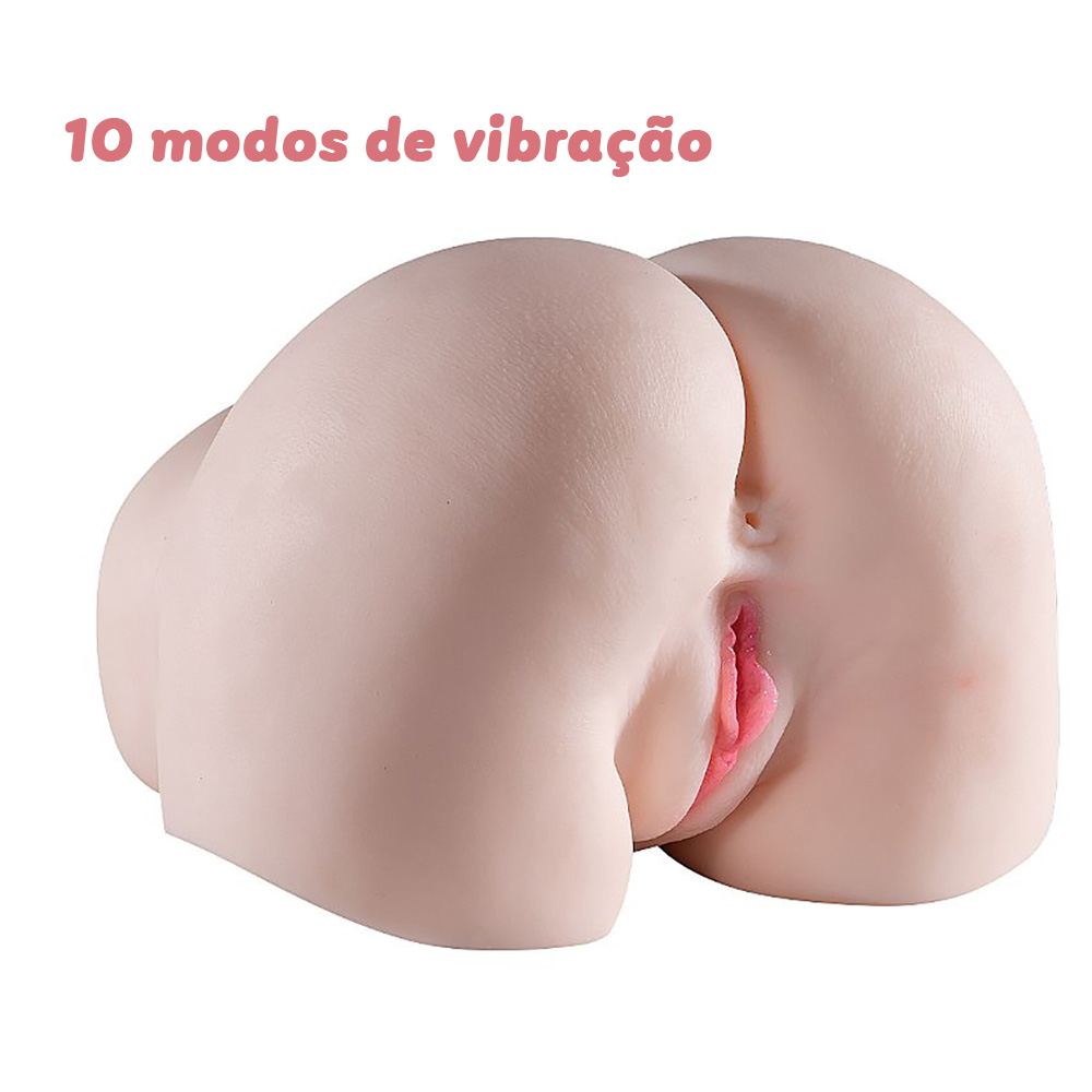 Masturbador masculino formato de bunda em Cyberskin, mostrando a entrada vaginal e anal, com indica��o de 10 modos de vibra��o