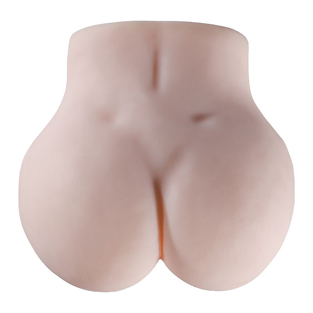 Vista da parte traseira do masturbador masculino Cyberskin bege, mostrando o formato arredondado de bunda