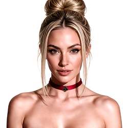 Coleira Social Chocker com Regulagem Símbolo Hotwife Vermelha