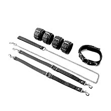 Foto do Produto Kit Bondage em PU (Imitação de Couro) com Coleira, Guia, Algema e Tornozeleira Preto
