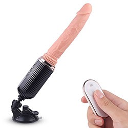 Máquina de Sexo com Pênis em Cyberskin, 9 Vibrações e Vai e Vem com Controle sem Fio Bege